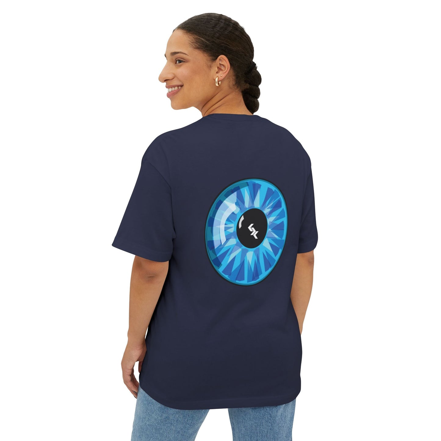NLB Vintage Oversized Tee - Unisex Boxy T-Shirt with Eye and Wave Design Printify
