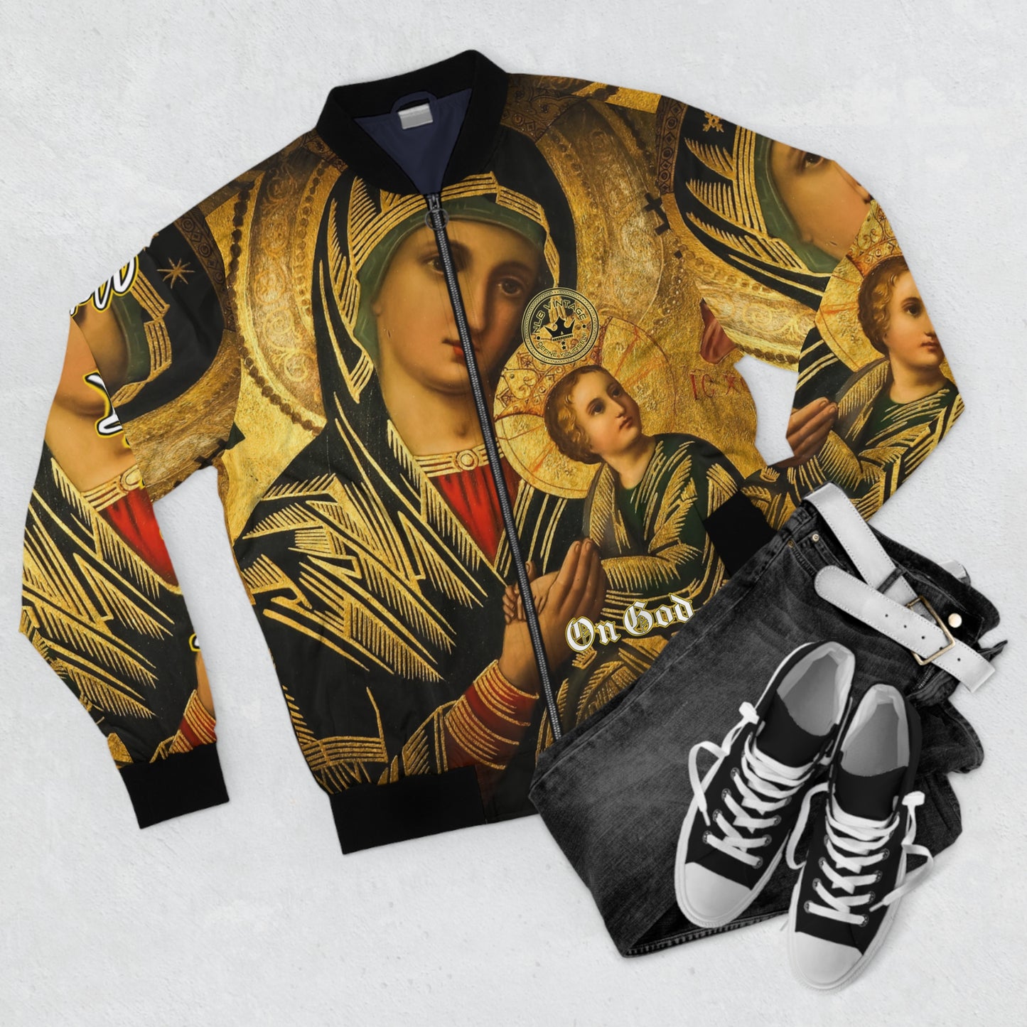 NLB VINTAGE "ON GOD" Men's Bomber Jacket (AOP) Printify