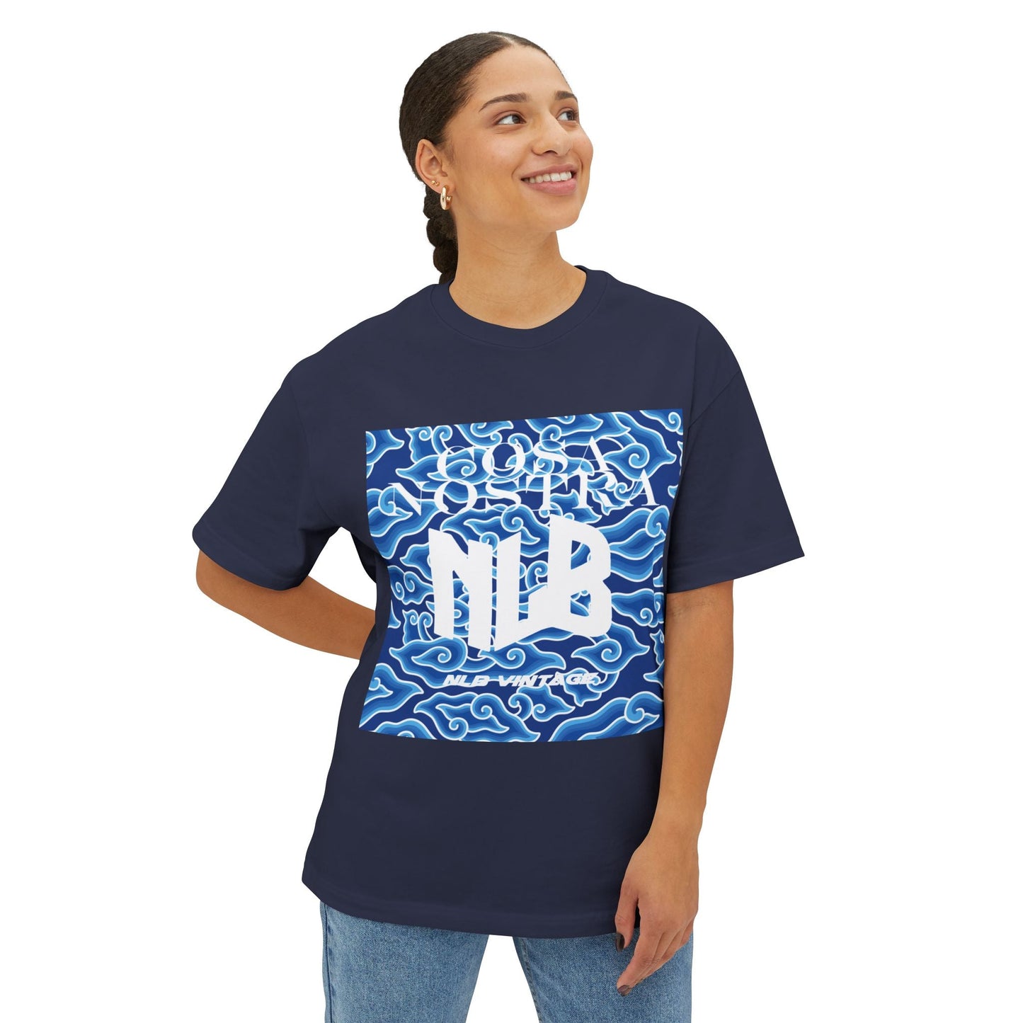 NLB Vintage Oversized Tee - Unisex Boxy T-Shirt with Eye and Wave Design Printify
