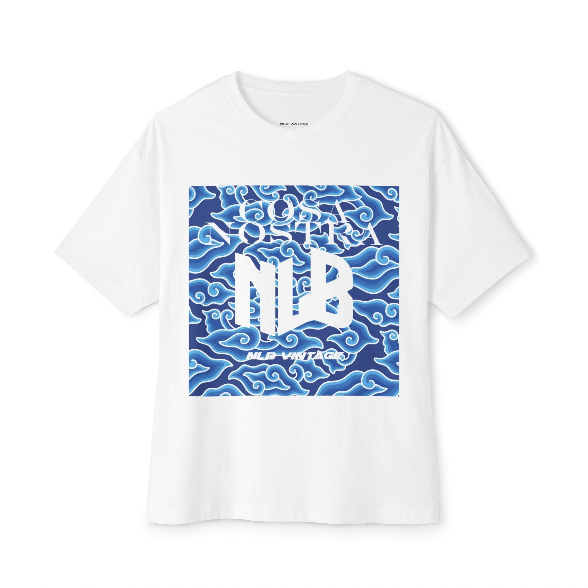 NLB Vintage Oversized Tee - Unisex Boxy T-Shirt with Eye and Wave Design Printify