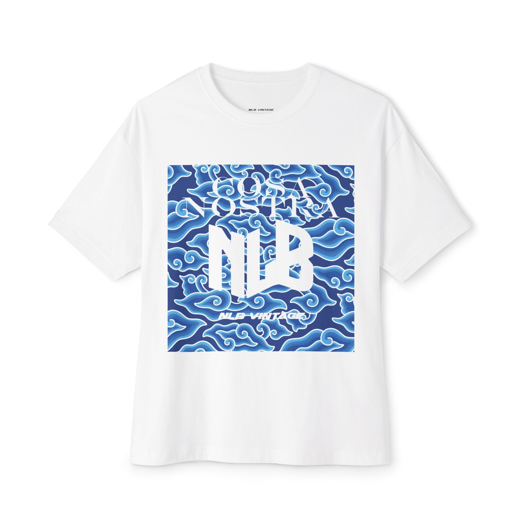 NLB Vintage Oversized Tee - Unisex Boxy T-Shirt with Eye and Wave Design