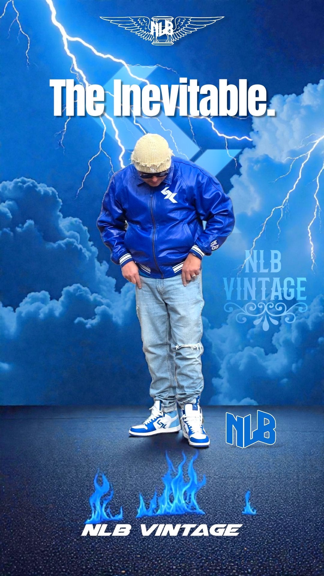 LÆMBLUƏ Blue Leather Varsity Jacket NLB VINTAGE