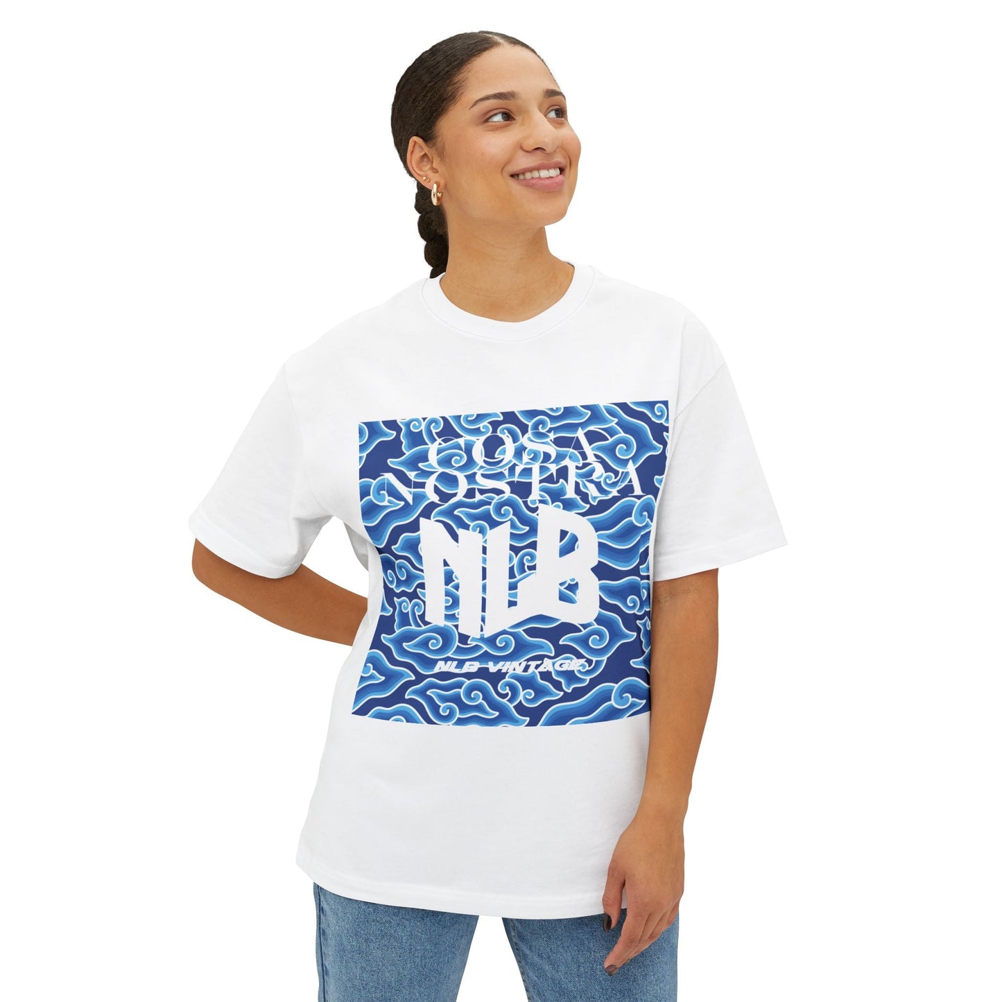 NLB Vintage Oversized Tee - Unisex Boxy T-Shirt with Eye and Wave Design Printify