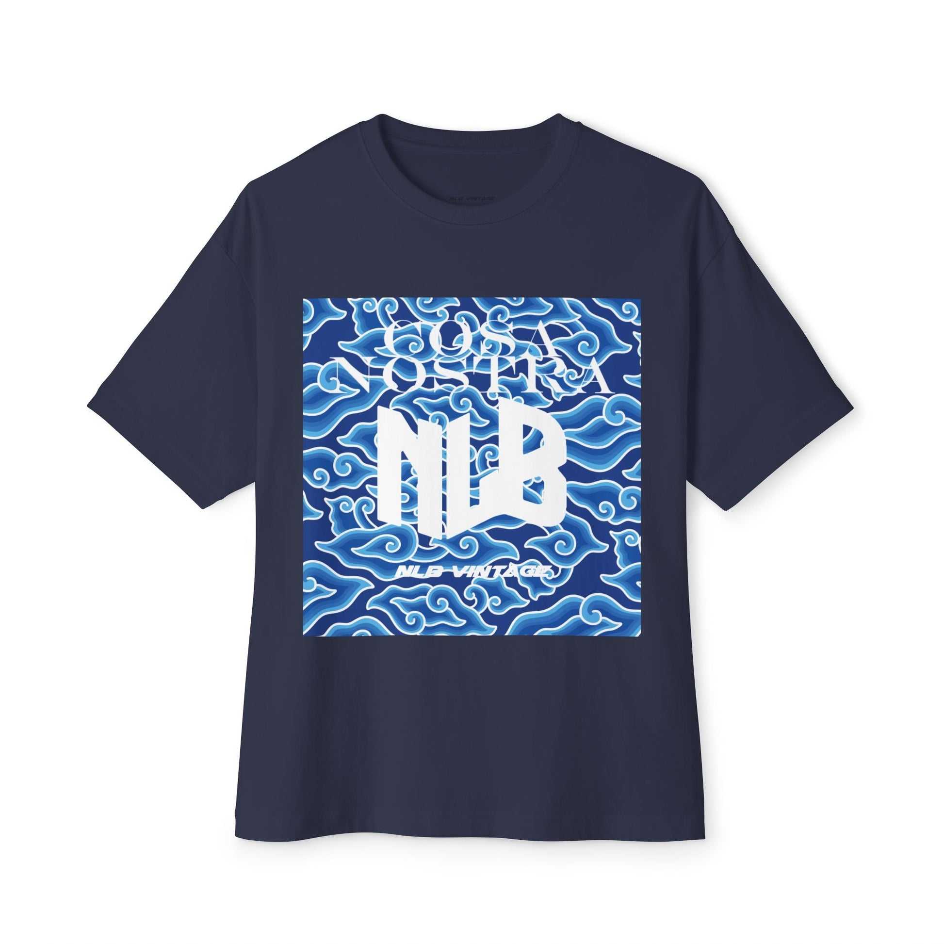 NLB Vintage Oversized Tee - Unisex Boxy T-Shirt with Eye and Wave Design Printify