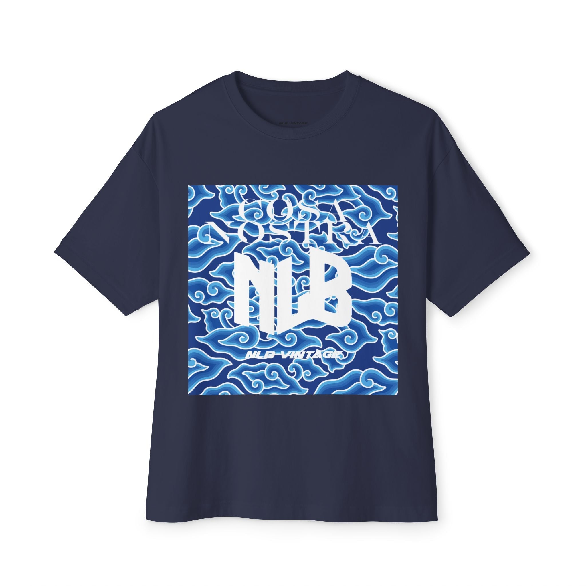 NLB Vintage Oversized Tee - Unisex Boxy T-Shirt with Eye and Wave Design Printify