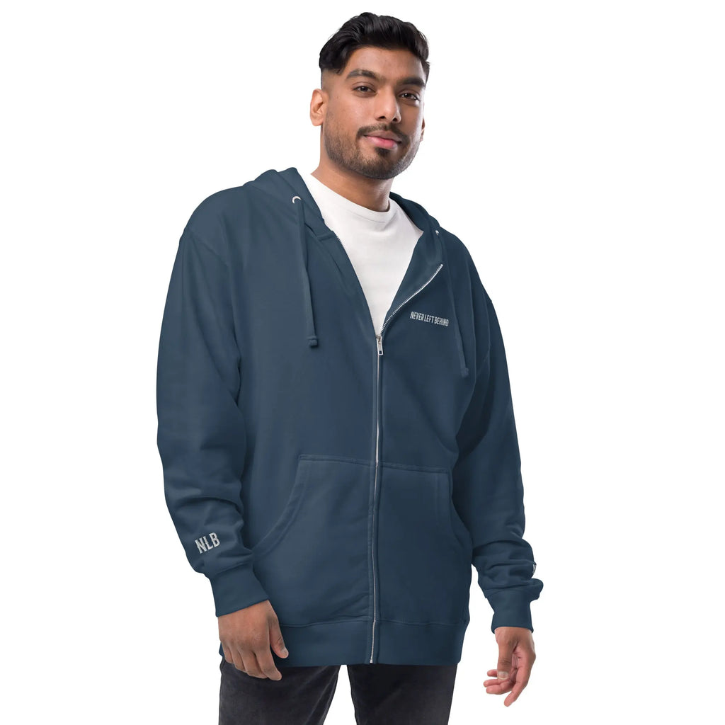 "NEVER LEFT BEHIND" Unisex fleece zip up hoodie by NLB VINTAGE NLB VINTAGE